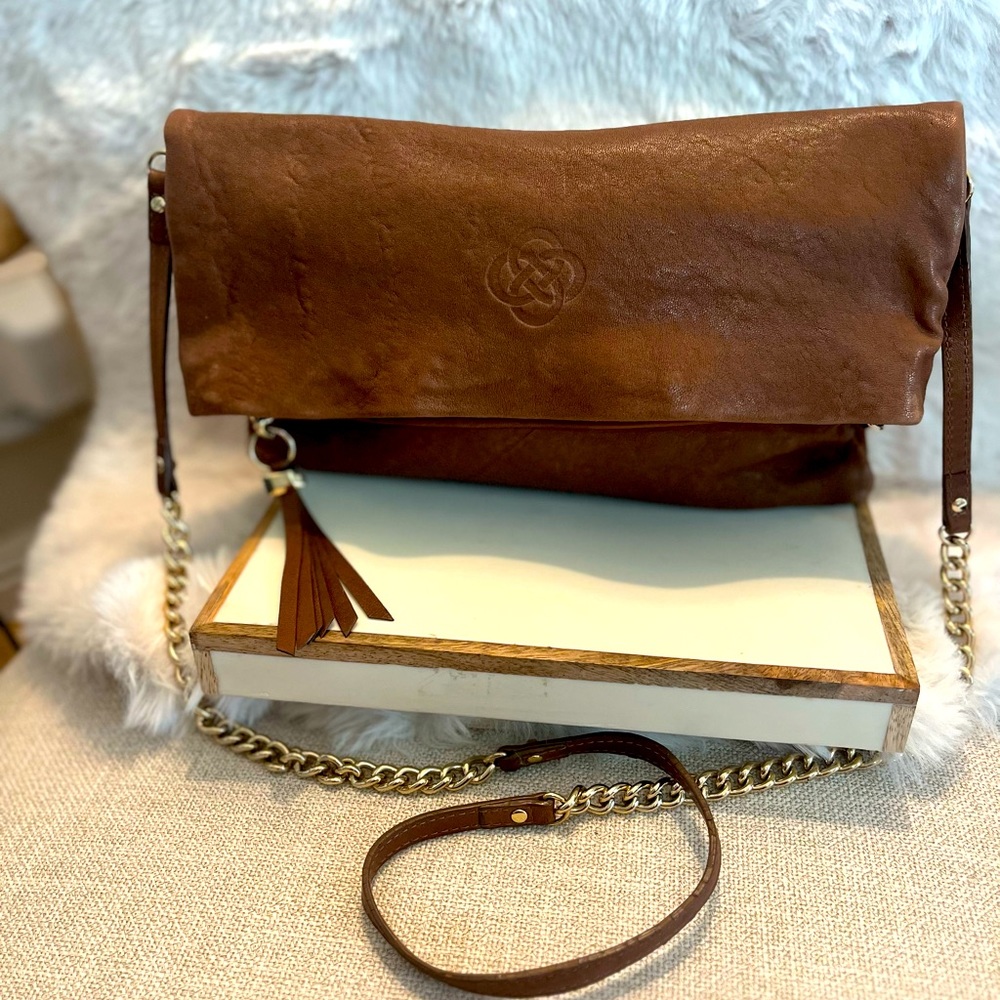 Stella and Dot Brown Waverly Small Crossbody Handbag Gold Chain